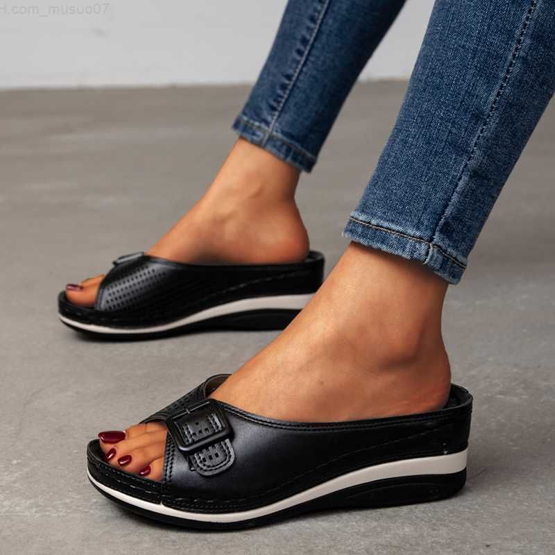 SANDALIAS DE CUERO CON PLANTILLA SUAVE Y SOPORTE DE ARCO PARA MUJER
