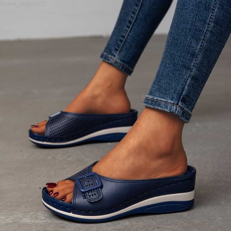 SANDALIAS DE CUERO CON PLANTILLA SUAVE Y SOPORTE DE ARCO PARA MUJER