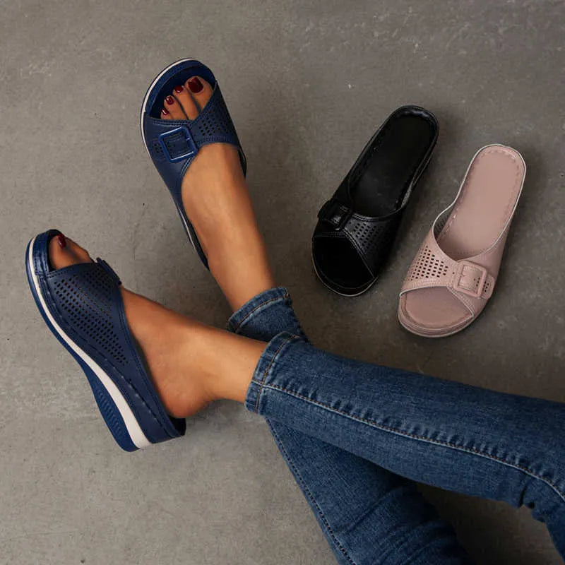 SANDALIAS DE CUERO CON PLANTILLA SUAVE Y SOPORTE DE ARCO PARA MUJER