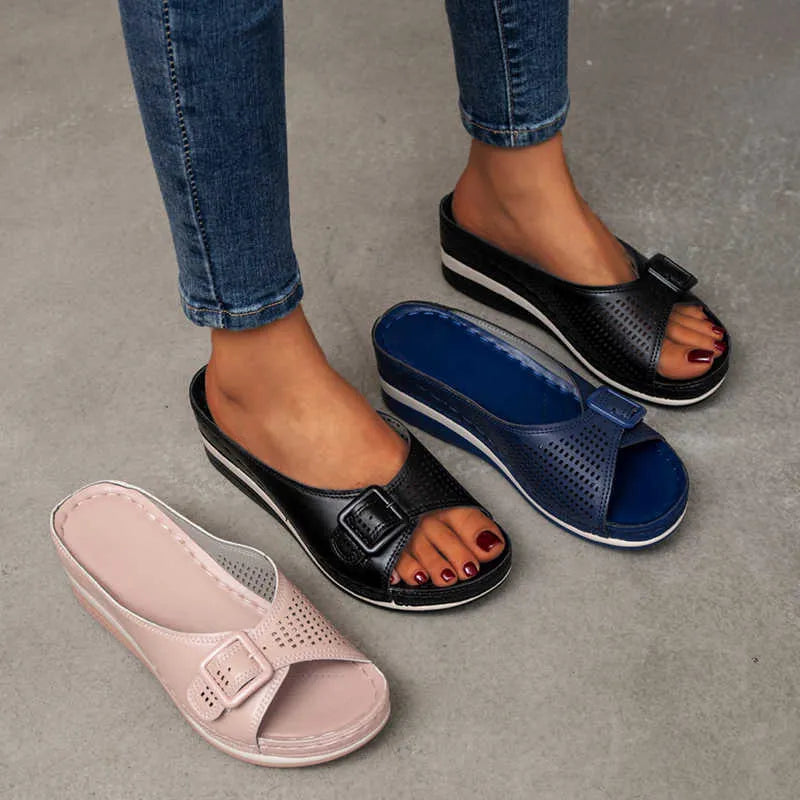 SANDALIAS DE CUERO CON PLANTILLA SUAVE Y SOPORTE DE ARCO PARA MUJER