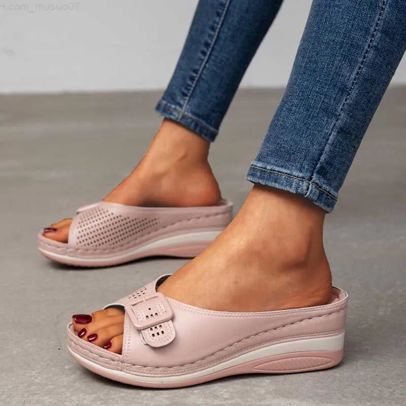 SANDALIAS DE CUERO CON PLANTILLA SUAVE Y SOPORTE DE ARCO PARA MUJER