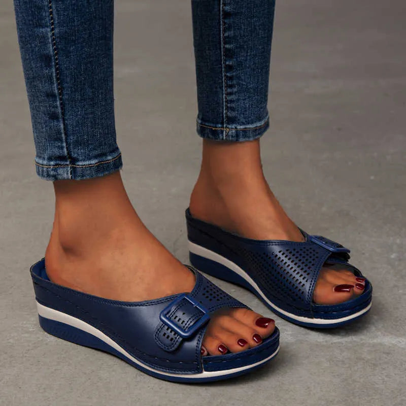SANDALIAS DE CUERO CON PLANTILLA SUAVE Y SOPORTE DE ARCO PARA MUJER