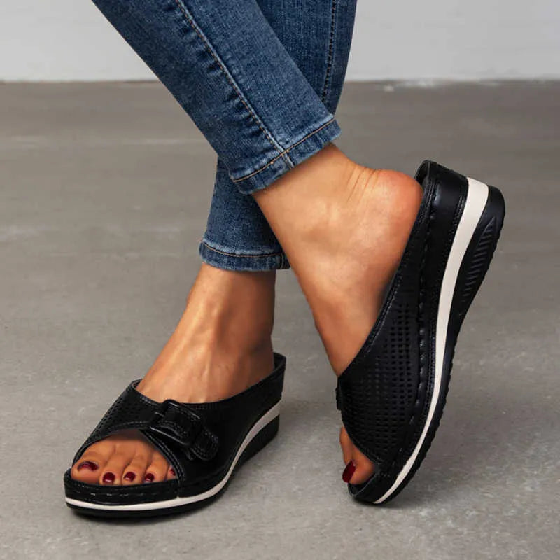 SANDALIAS DE CUERO CON PLANTILLA SUAVE Y SOPORTE DE ARCO PARA MUJER
