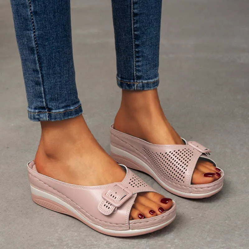 SANDALIAS DE CUERO CON PLANTILLA SUAVE Y SOPORTE DE ARCO PARA MUJER