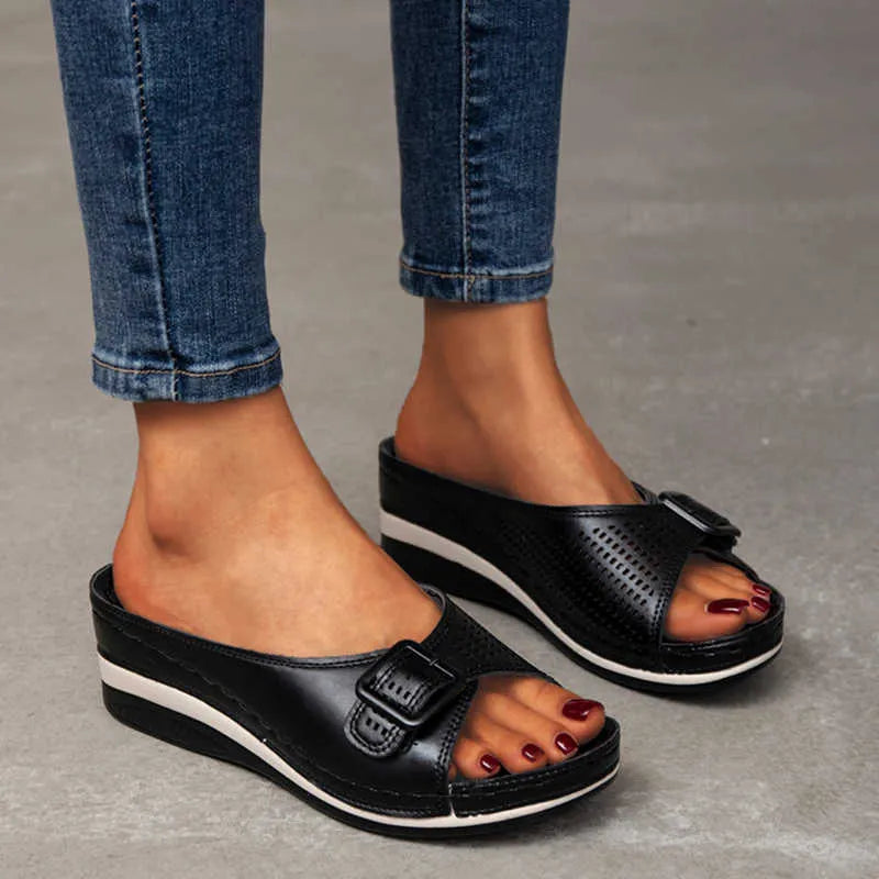 SANDALIAS DE CUERO CON PLANTILLA SUAVE Y SOPORTE DE ARCO PARA MUJER